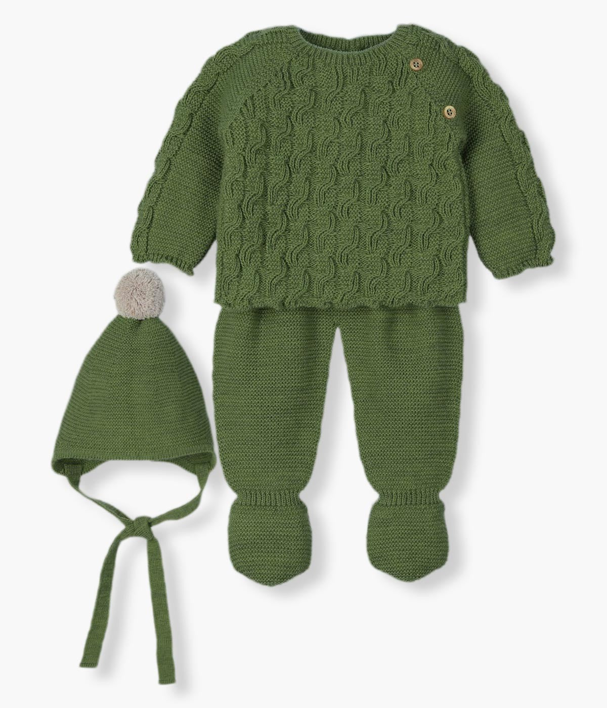 Conjunto de Malha com Lã para Bebé 3pc - Verde Escuro