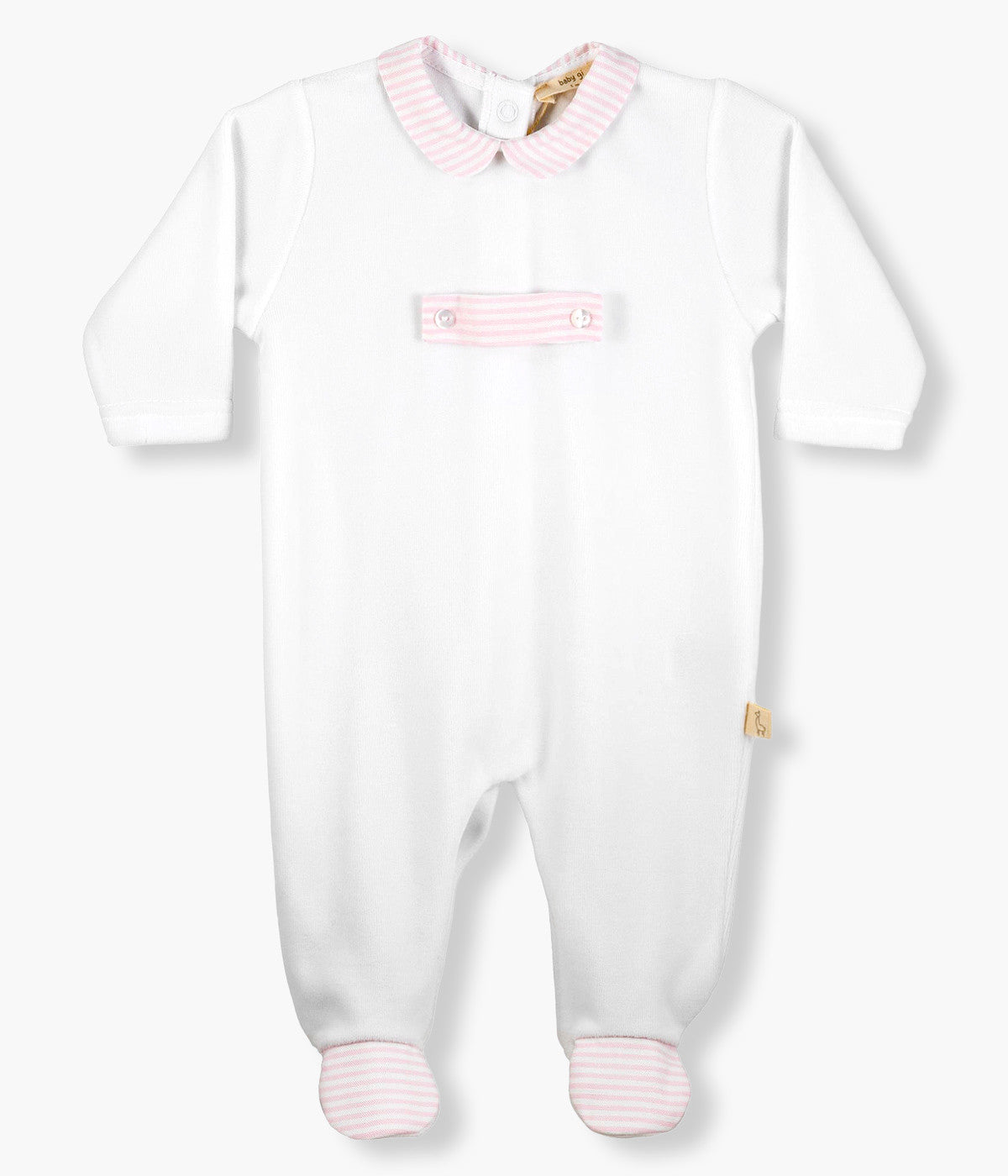 Babygrow em Veludo para Bebé Menina Riscas - Rosa