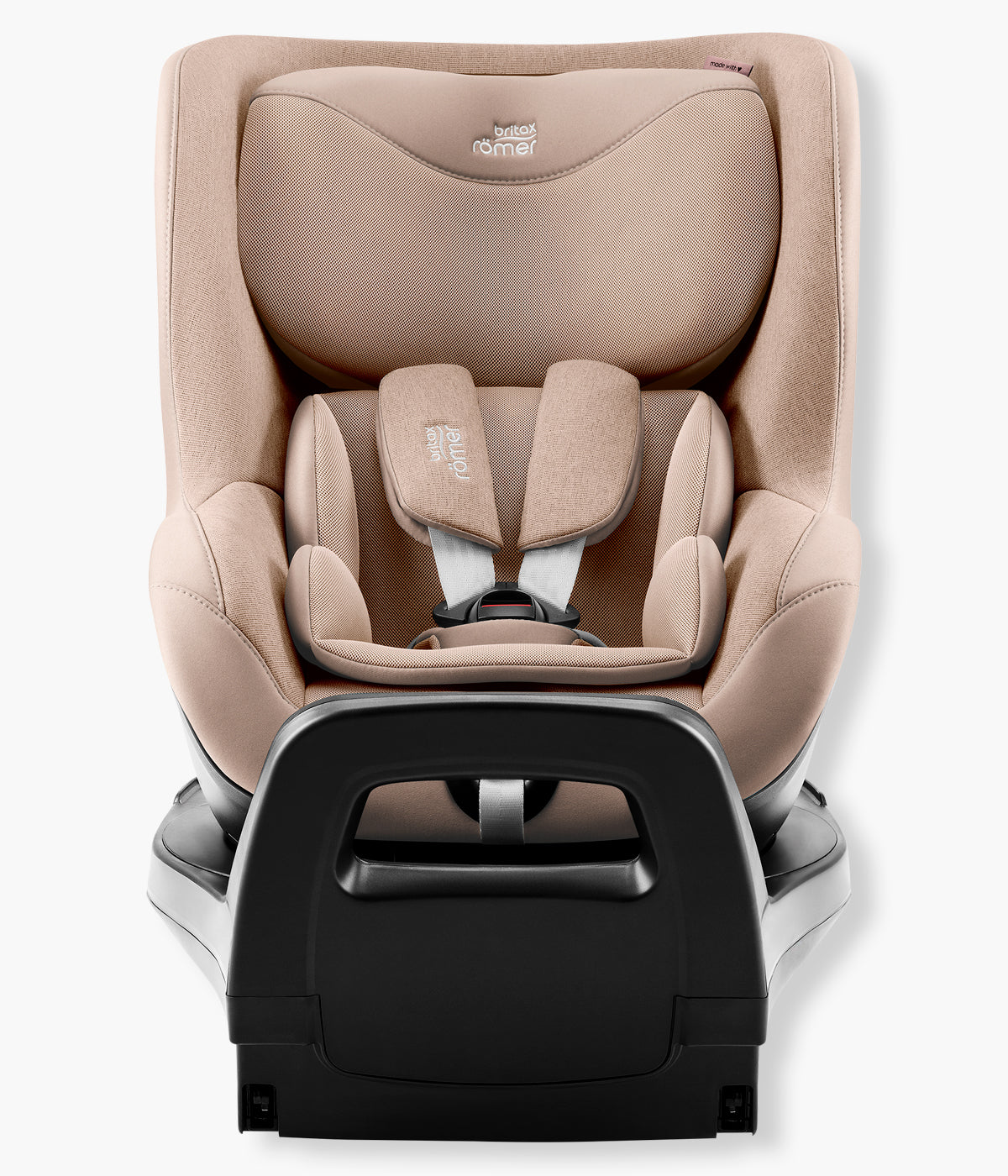 Vista frontal da cadeira auto rotativa i-Size Dualfix Pro M Style da marca Britax Römer na cor Teak. Prática cadeira auto desenvolvida para acompanhar a criança aproximadamente dos 3 meses aos 4 anos, dos 61 aos 105 cm e até 19 kg.