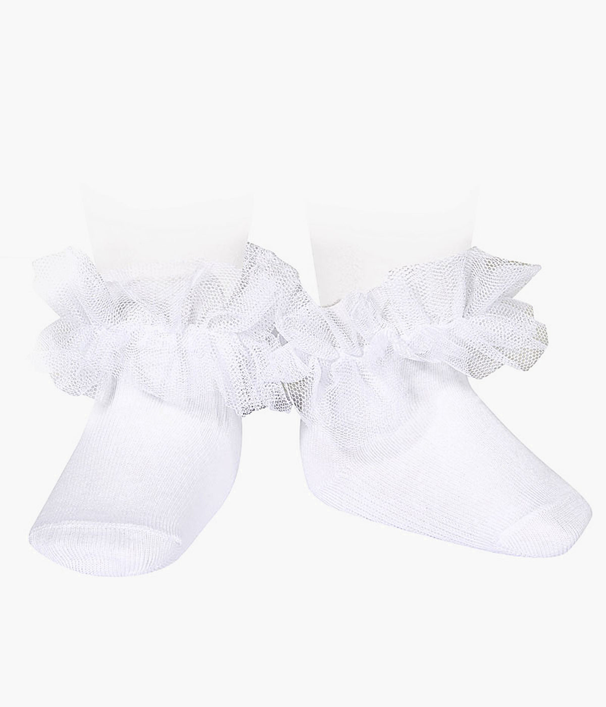 Meias com tule em algodão anti-pilling de cor branco (blanco 200) da marca Cóndor para bebé menina e recém-nascida.