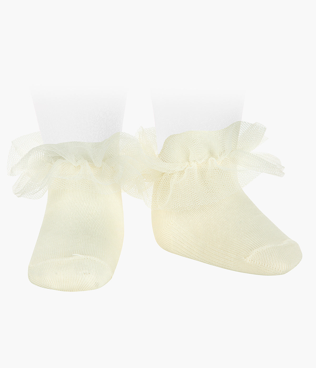 Meias com tule em algodão anti-pilling de cor pérola (cava 303) da marca Cóndor para bebé menina e recém-nascida.