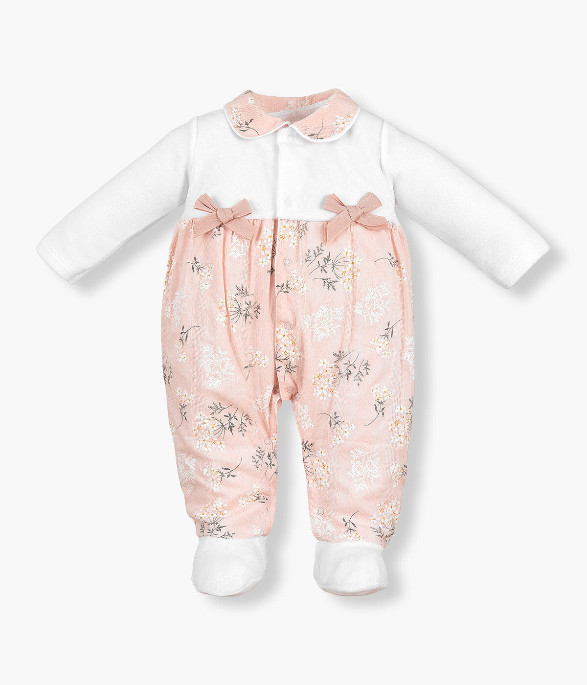 Babygrow em Veludo Floral para Bebé Menina - Branco e Rosa