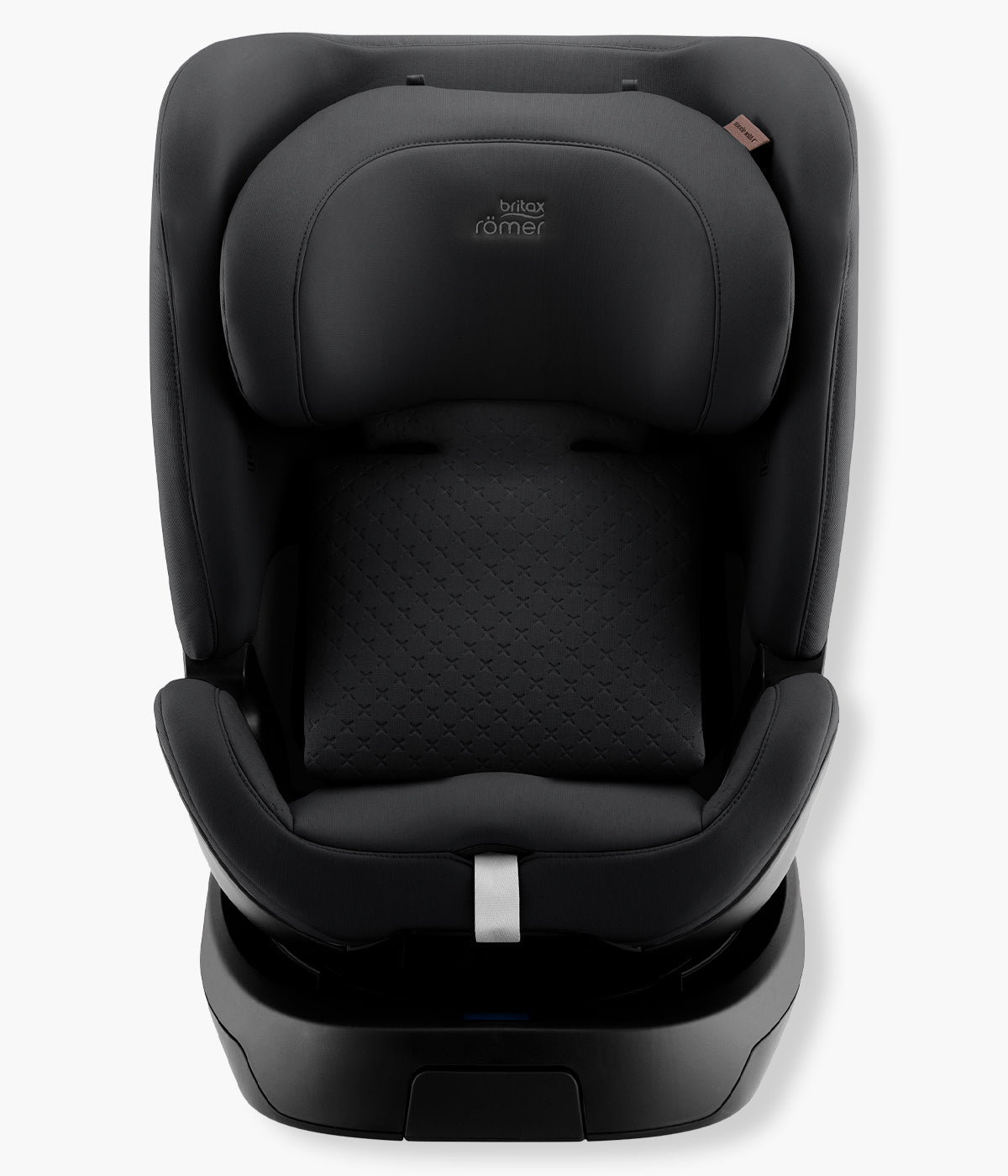 Vista frontal da cadeira auto evolutiva Swivel-Grow Max Air Lux da Britax Römer na cor Onyx Back. Premium cadeira auto desenvolvida para acompanhar a criança desde o nascimento até aproximadamente aos 7 anos, dos 40 aos 125 cm. 