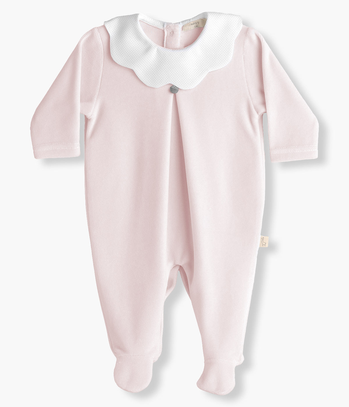 Babygrow em Veludo Gola Ondulada para Bebé Menina - Rosa