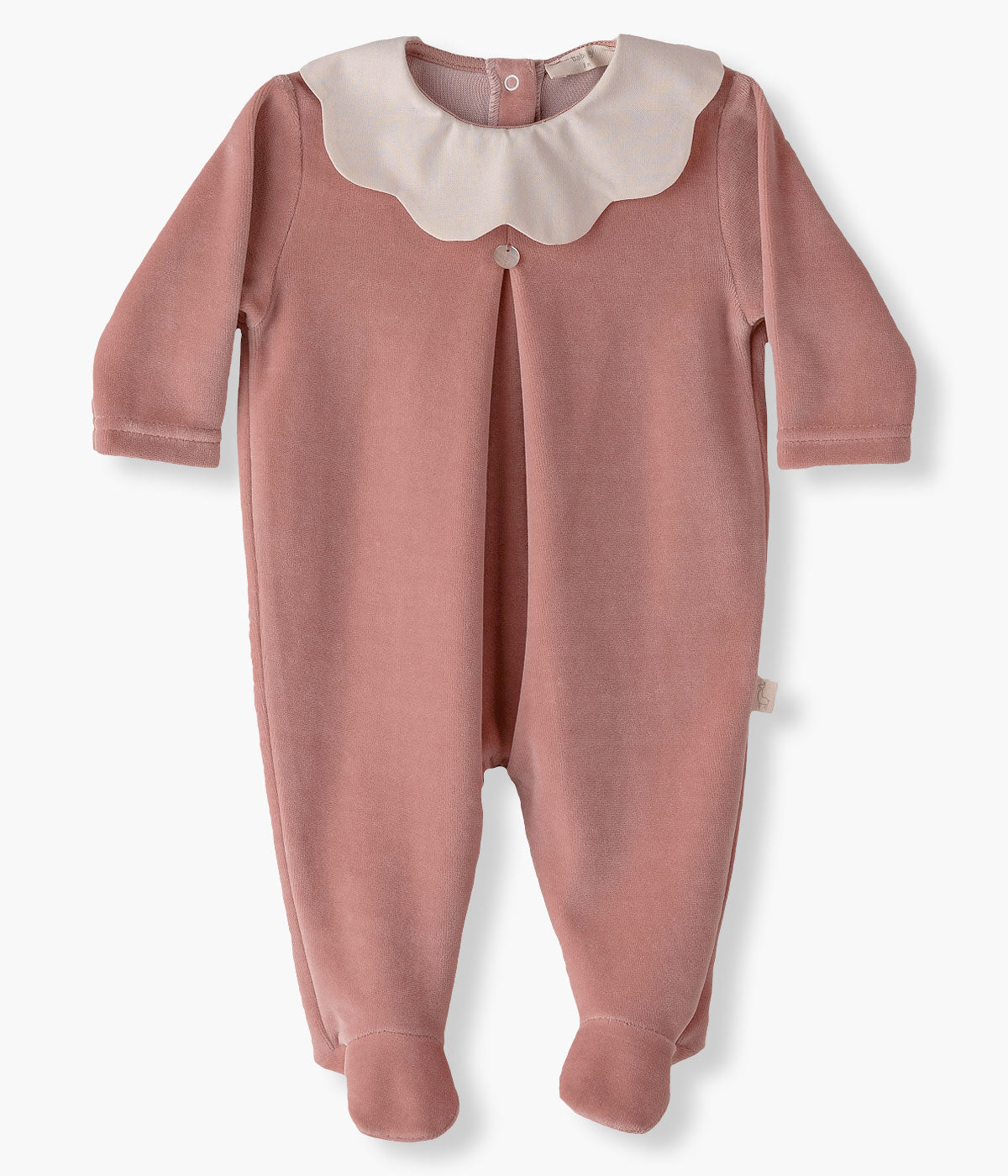 Babygrow em Veludo Gola Ondulada Bebé Menina - Rosa Velho