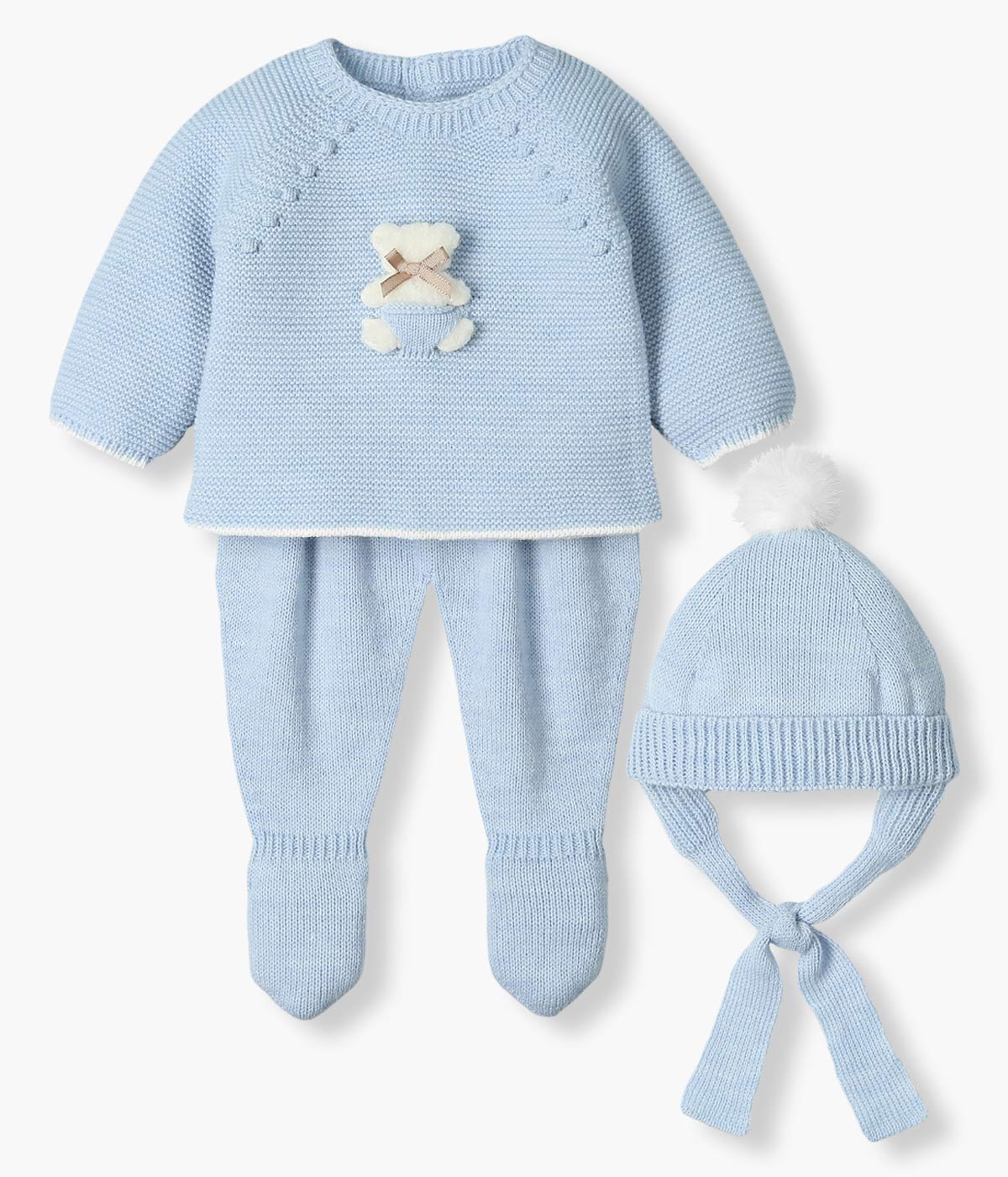 Conjunto de Malha com Urso Peluche para Bebé 3pc - Azul