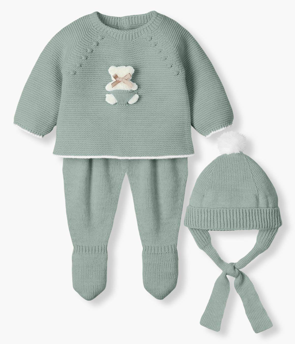 Conjunto de Malha com Urso Peluche para Bebé 3pc - Verde