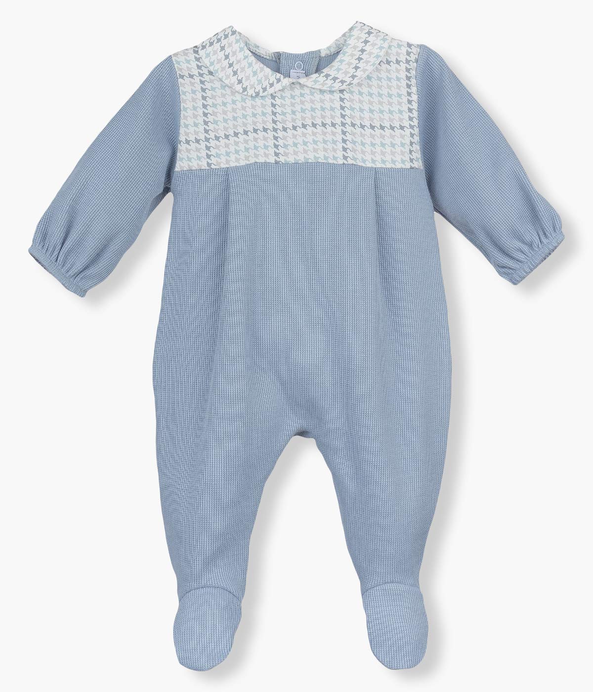 Babygrow Algodão Cardado Bebé Menino Pied Poule - Azul