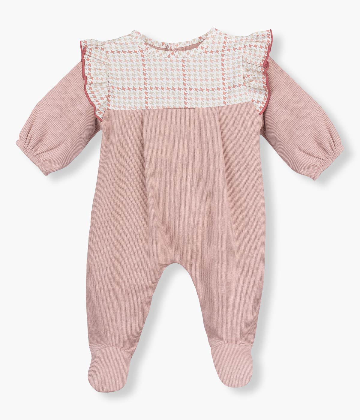 Babygrow Algodão Cardado Bebé Menina Pied Poule - Rosa