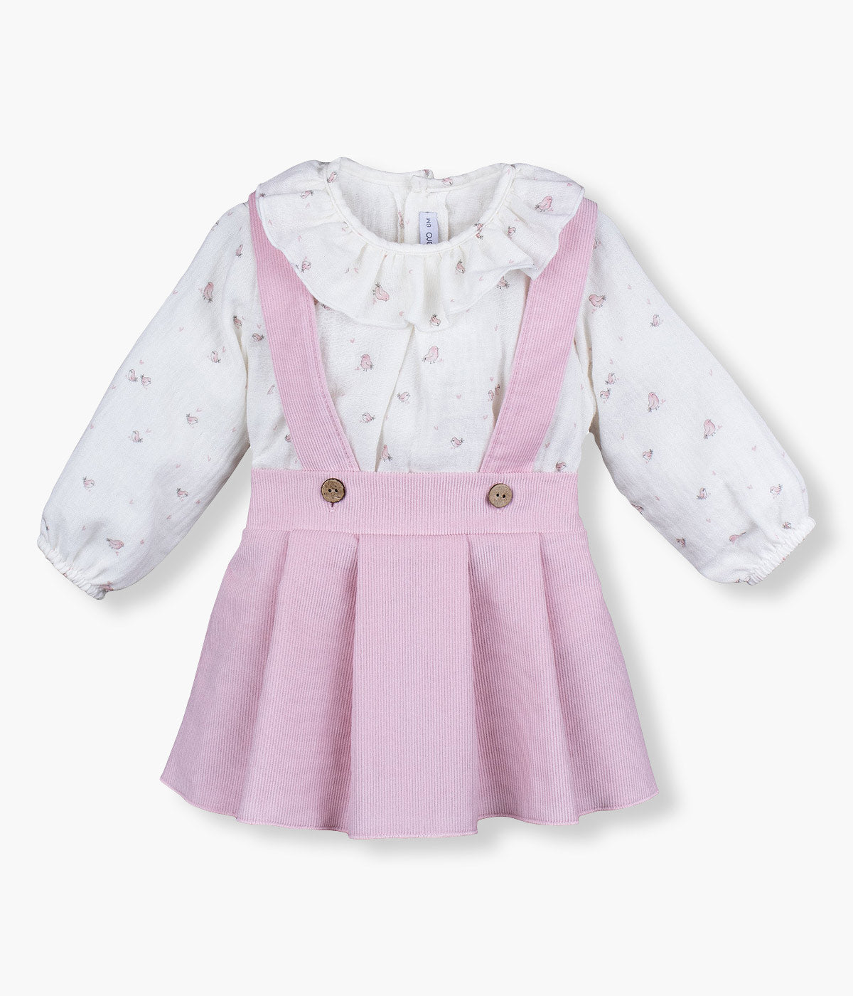 Conjunto em Algodão para Bebé Menina Pássaros 2pc - Branco e Rosa