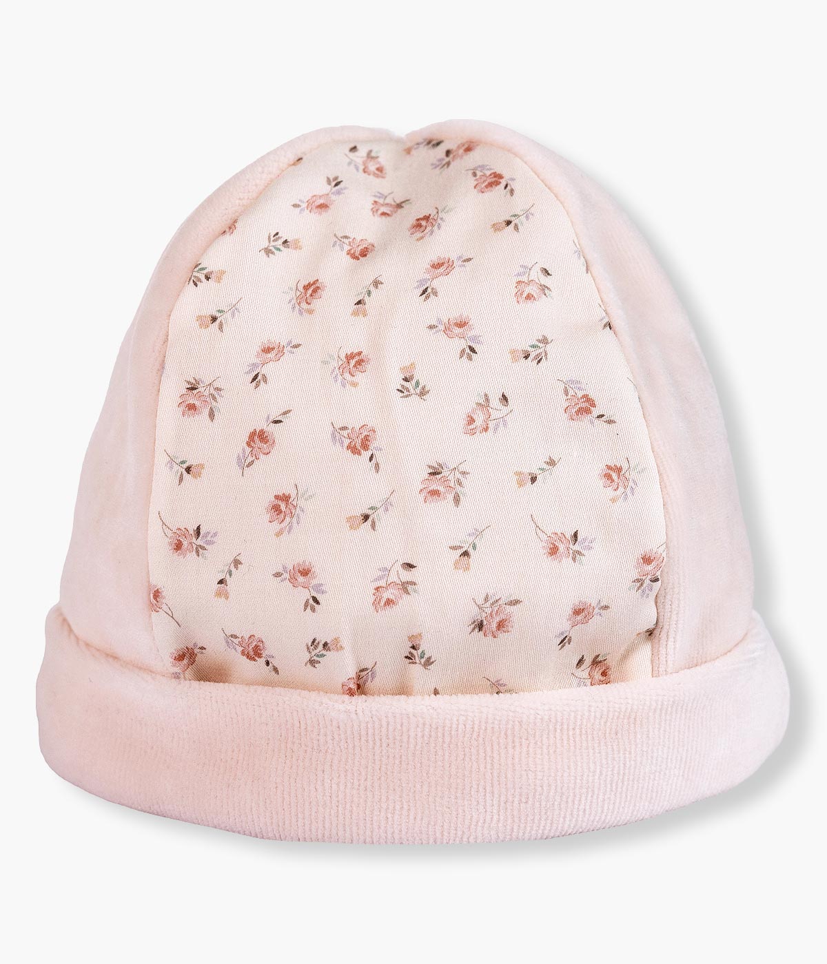 Gorro Duplo em Veludo para Bebé Menina Floral - Rosa