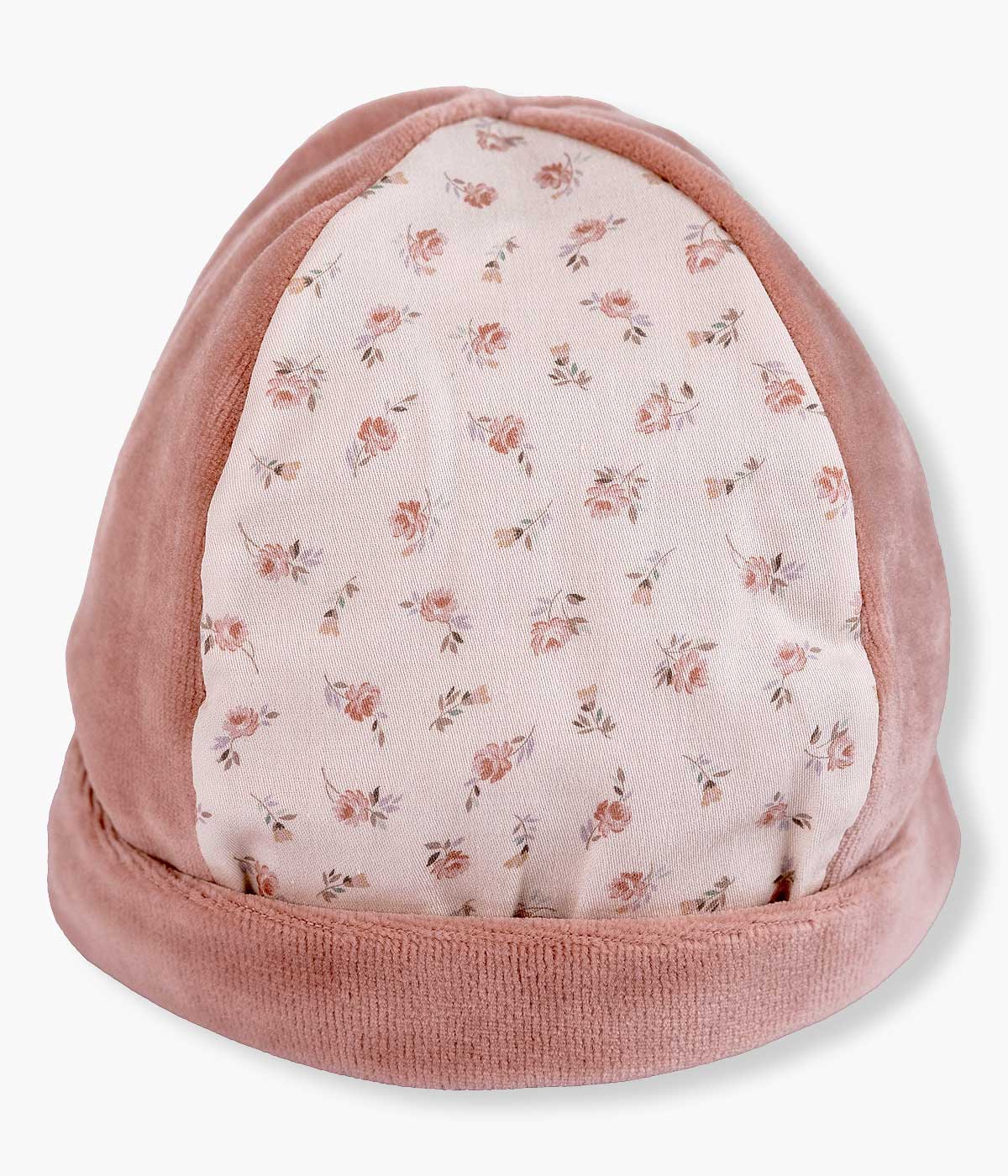 Gorro Duplo em Veludo para Bebé Menina Floral - Rosa Velho