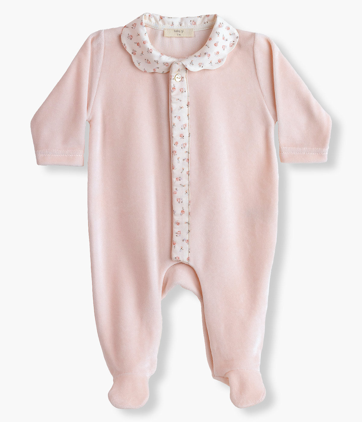 Babygrow em Veludo com Gola para Bebé Menina Floral - Rosa