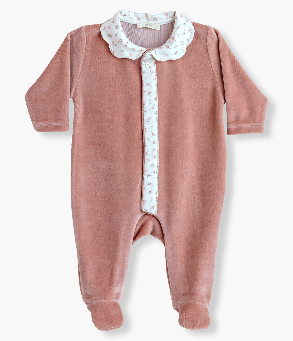 Babygrow em Veludo com Gola para Bebé Menina Floral - Rosa Velho