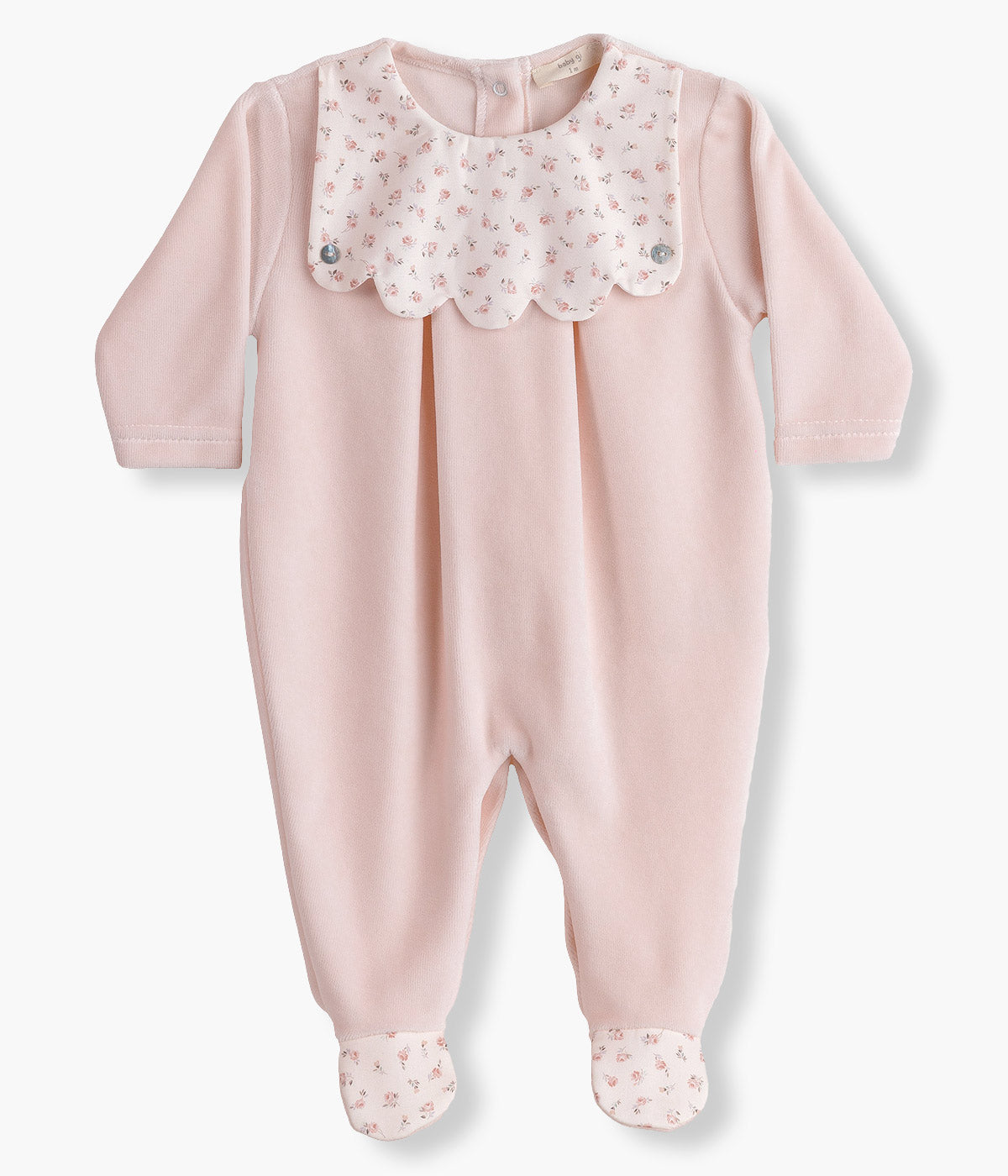 Babygrow em Veludo para Bebé Menina Floral - Rosa