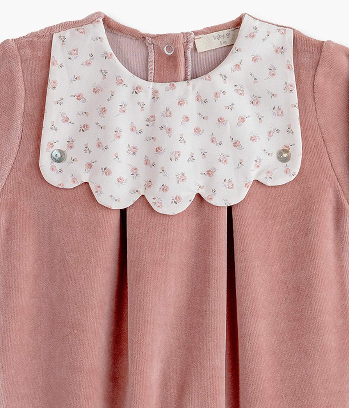 Babygrow em Veludo para Bebé Menina Floral - Rosa Velho