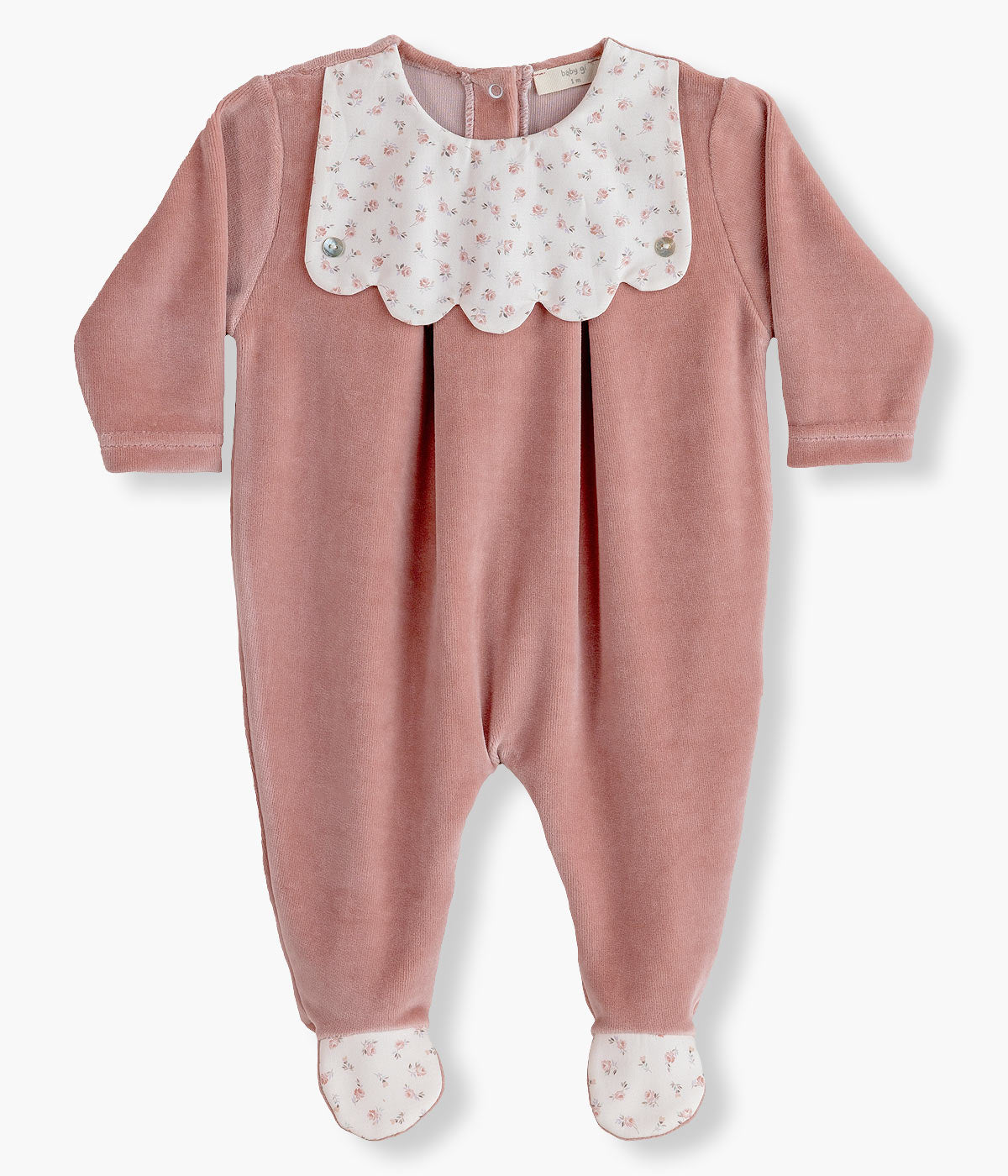 Babygrow em Veludo para Bebé Menina Floral - Rosa Velho