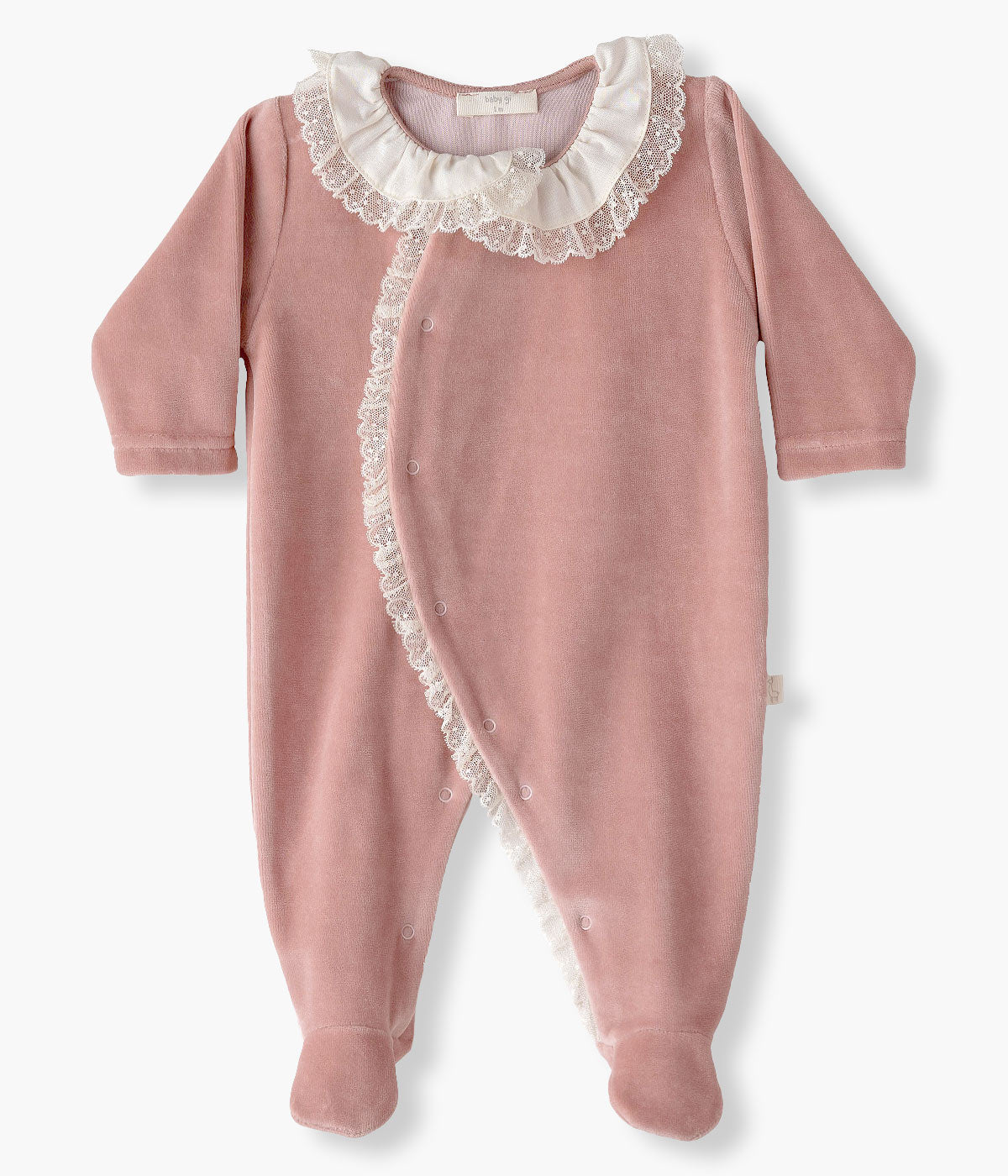 Babygrow em Veludo com Renda para Bebé Menina - Rosa Velho