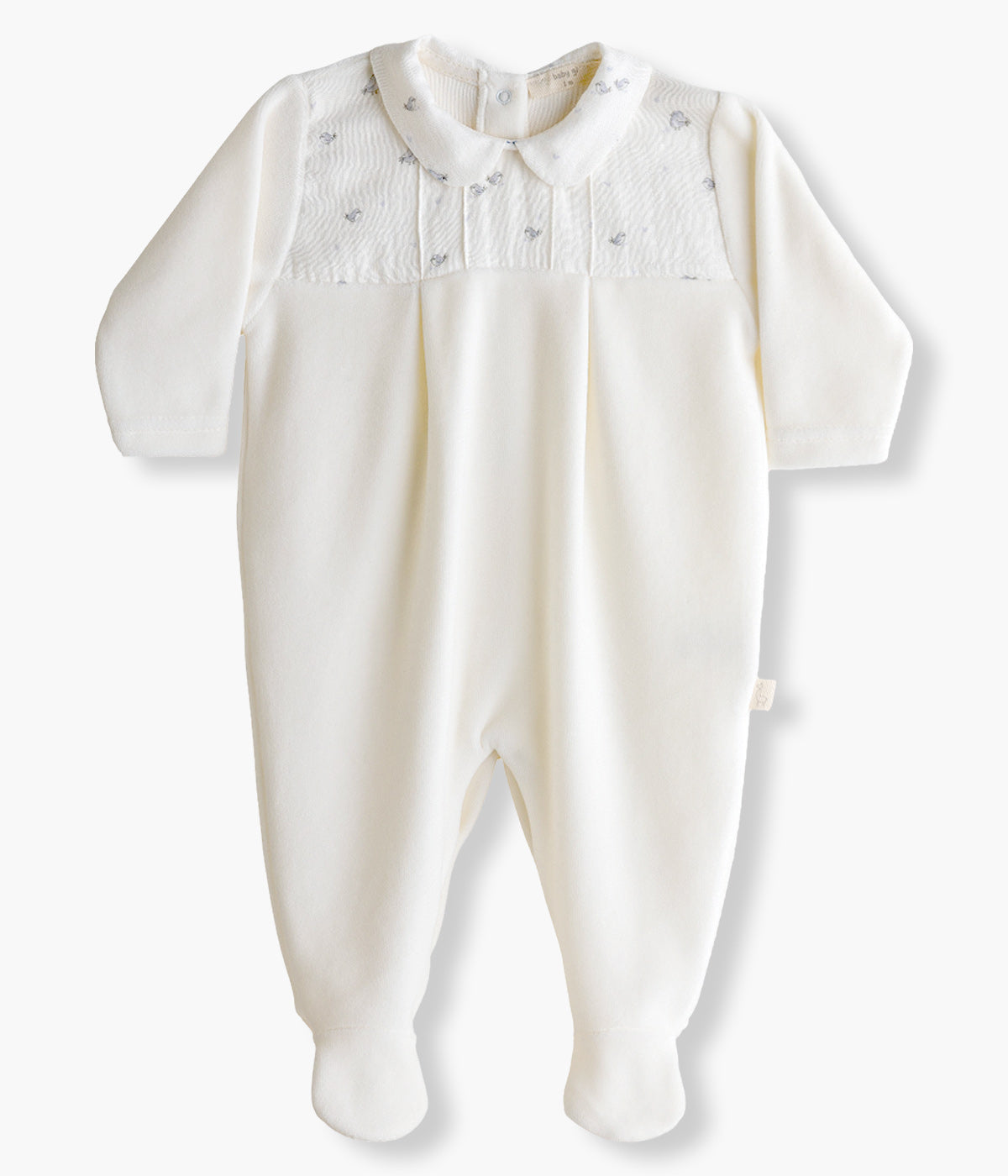 Babygrow em Veludo com Gola para Bebé Pássaros - Pérola