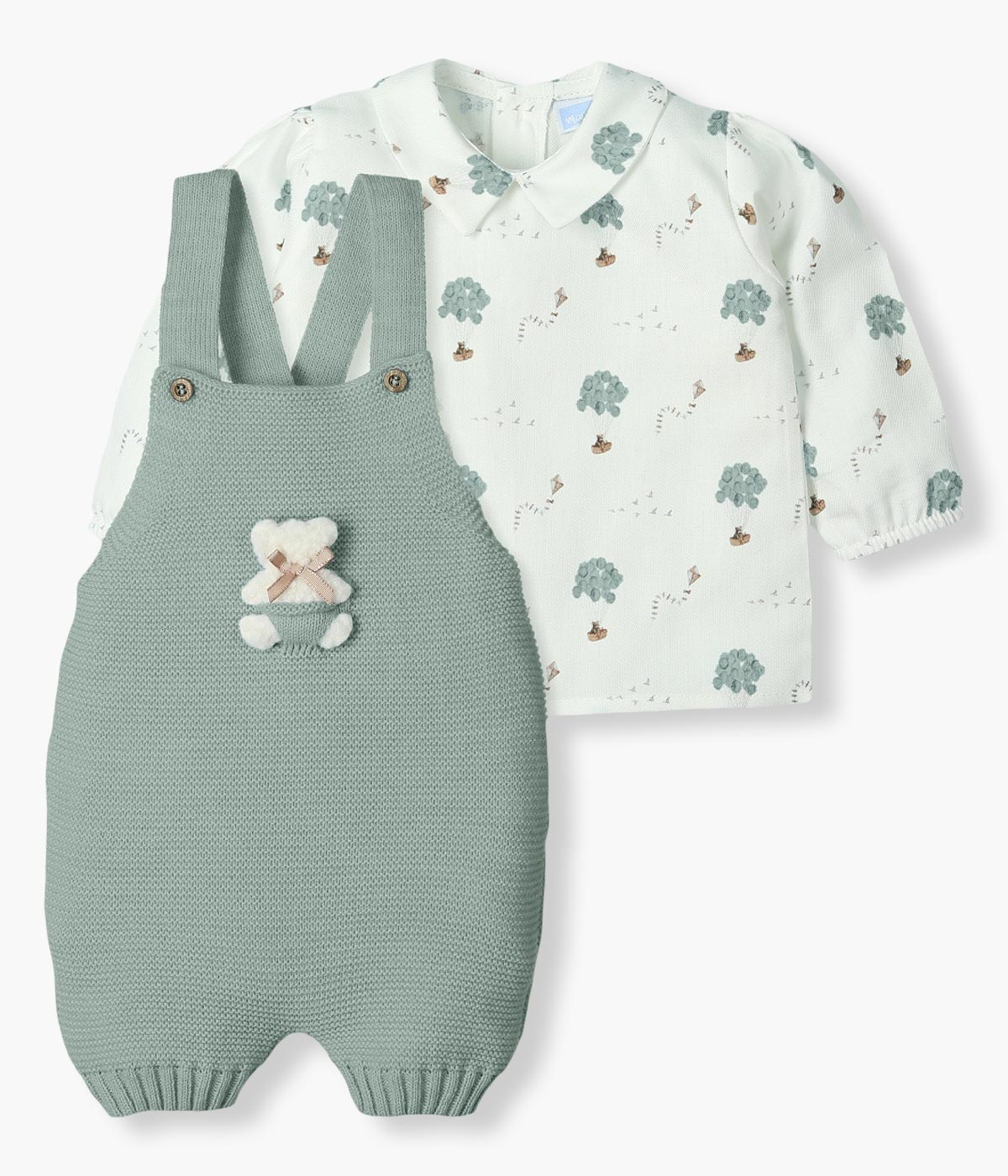 Conjunto de Malha e Algodão Urso Peluche para Bebé 2pc - Verde