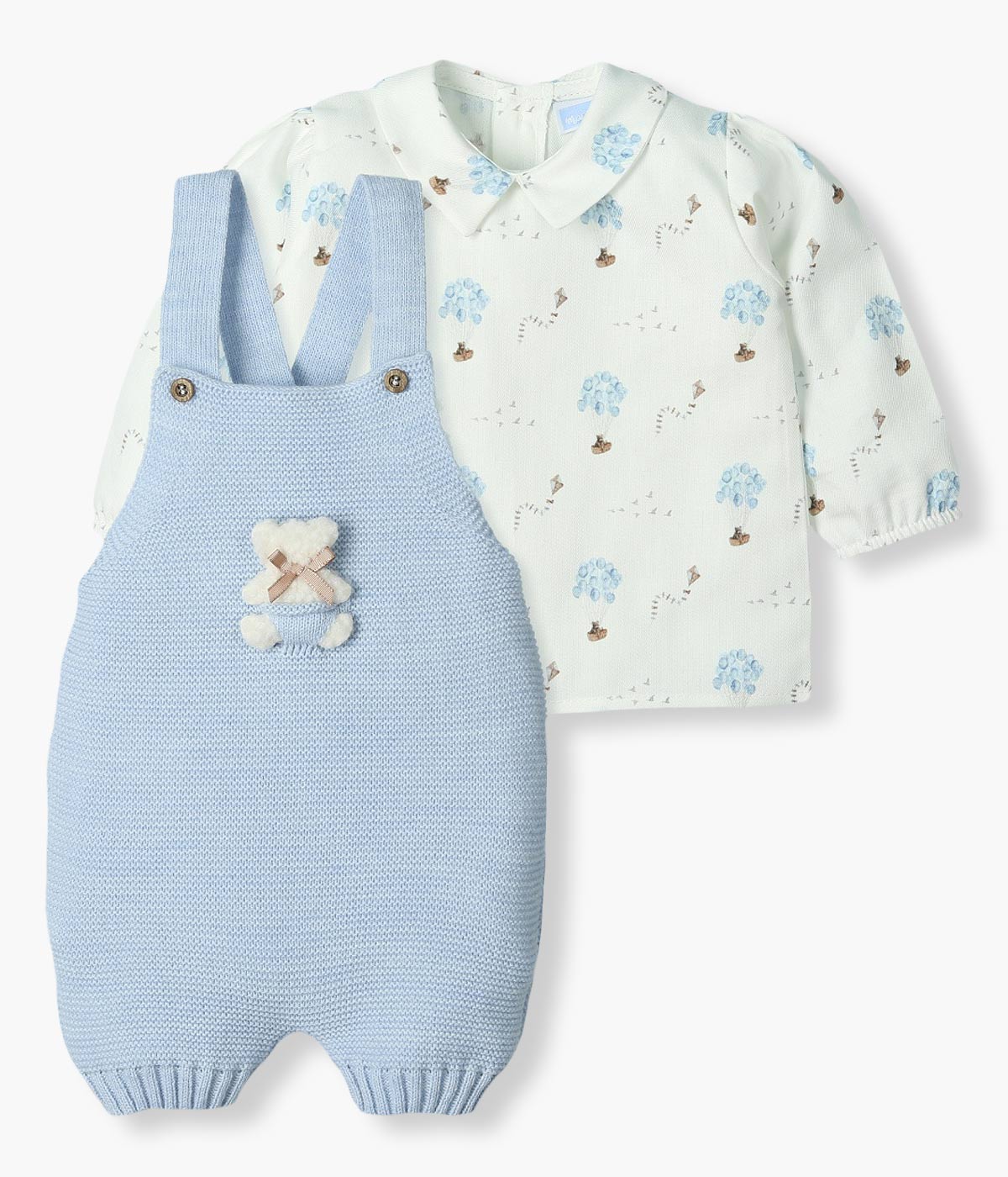 Conjunto de Malha e Algodão Urso Peluche para Bebé 2pc - Azul