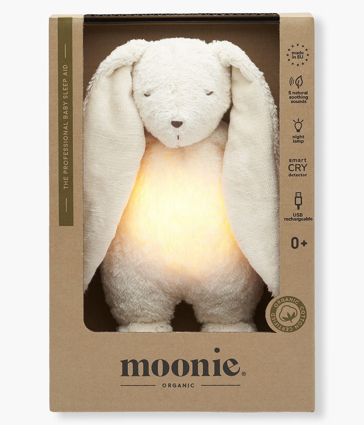 Moonie Polar Natur Coelho Som e Luz Algodão Orgânico - Branco