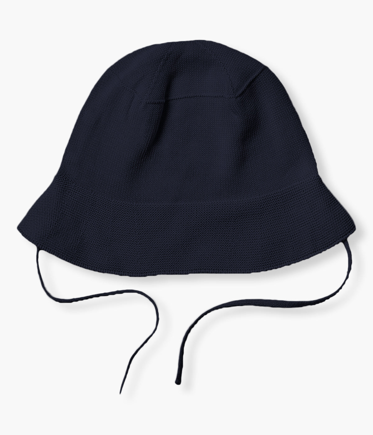 Chapéu em malha de algodão orgânico azul-marinho sem costuras no interior da Wedoble para bebé e recém-nascido(a). Tiras para atar no queixo.