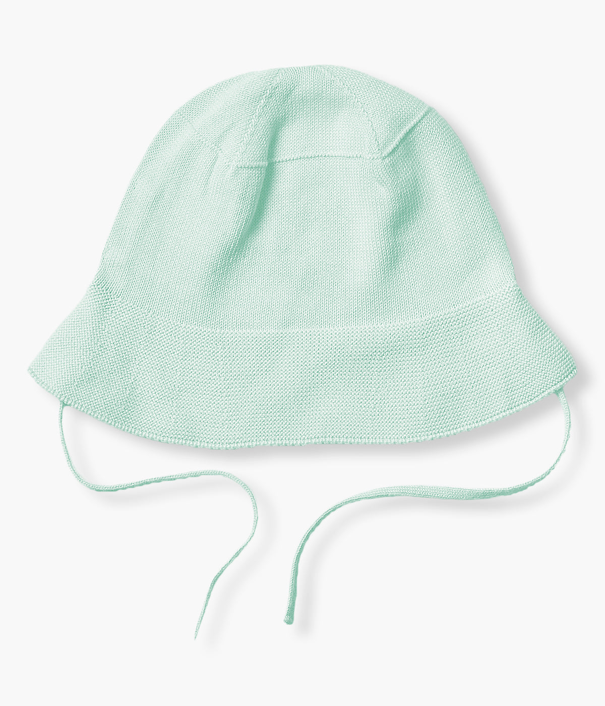 Chapéu em malha de algodão orgânico verde-água sem costuras no interior da Wedoble para bebé e recém-nascido(a). Tiras para atar no queixo.