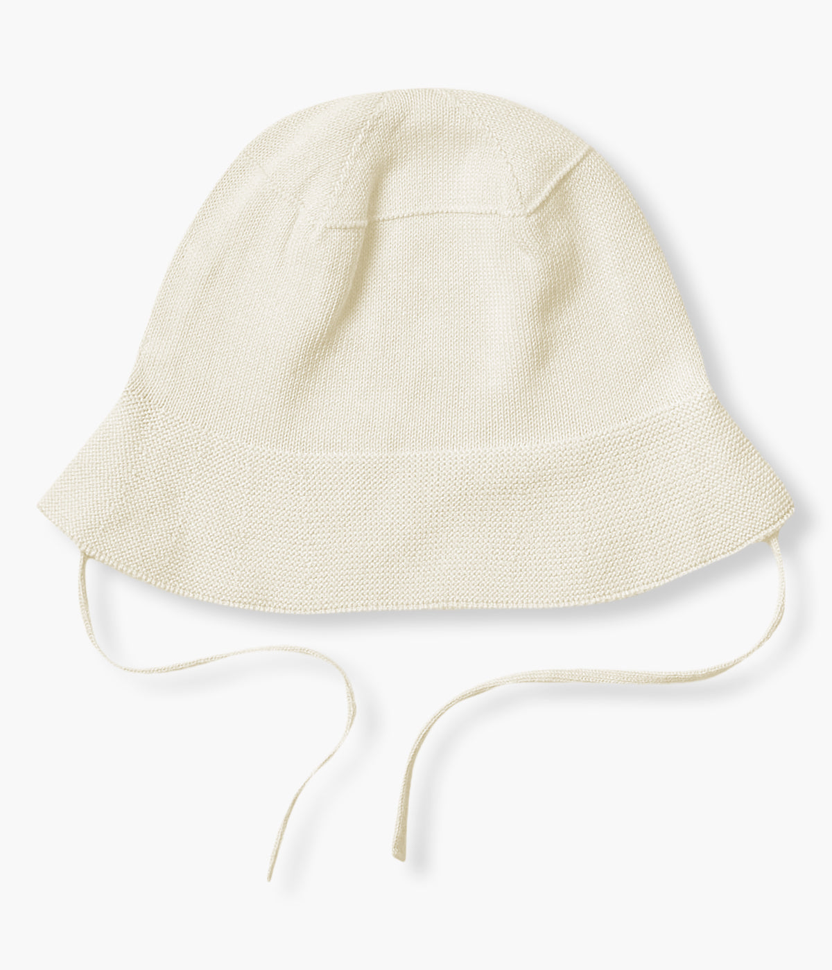 Chapéu em malha de algodão orgânico bege sem costuras no interior da Wedoble para bebé e recém-nascido(a). Tiras para atar no queixo.
