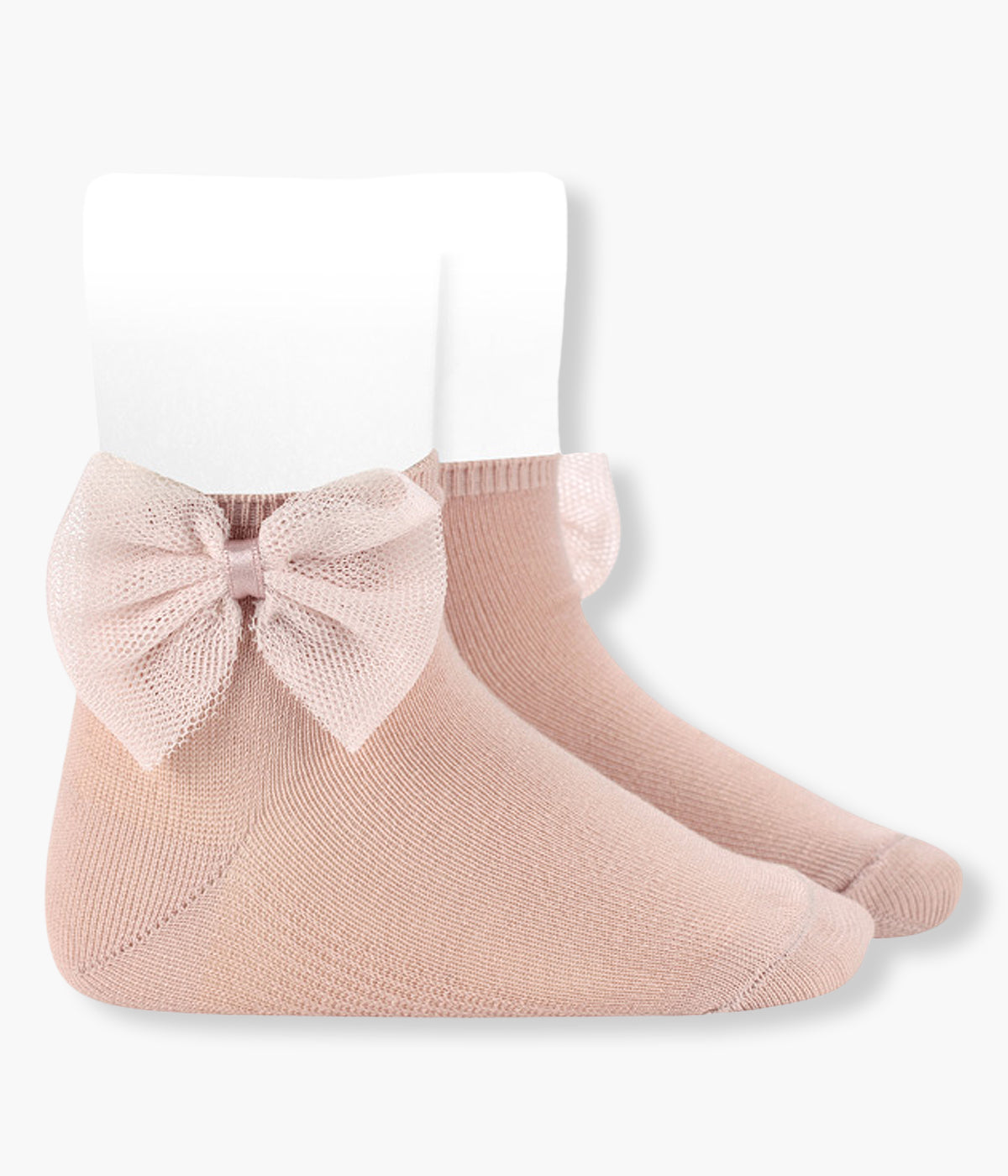 Meias em algodão anti-pilling com laço tule cor rosa empolvado (544) da marca Cóndor para bebé menina e recém-nascida.
