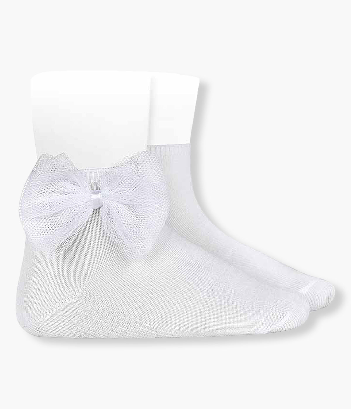 Meias em algodão anti-pilling com laço tule cor branco (blanco 200) da marca Cóndor para bebé menina e recém-nascida.