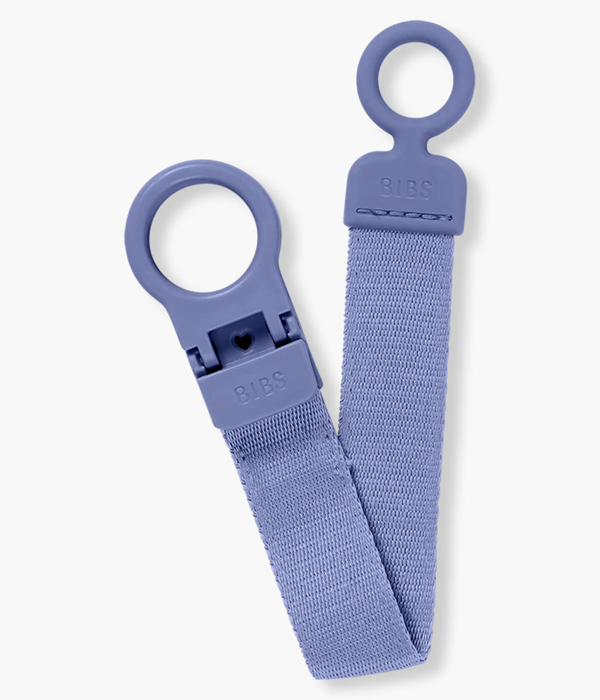 Prende chupetas para bebé Bibs Loop em roxo (peri). Essencial que facilita o dia a dia: mantém a chupeta sempre à mão e longe do chão, com fecho de utilização rápida, manuseável com uma só mão. Anel em silicone, compatível com todas as chupetas Bibs.