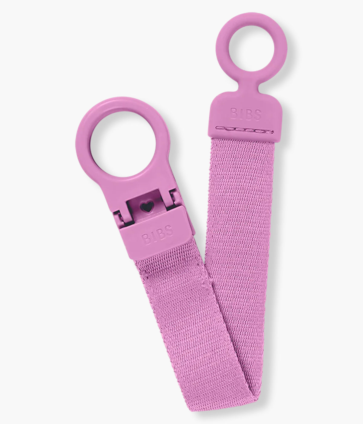 Prende chupetas para bebé menina Bibs Loop em fúcsia (bubblegum). Essencial que facilita o dia a dia: mantém a chupeta sempre à mão e longe do chão, com fecho de utilização rápida, manuseável com uma só mão. Anel em silicone, compatível com todas as chupetas Bibs.