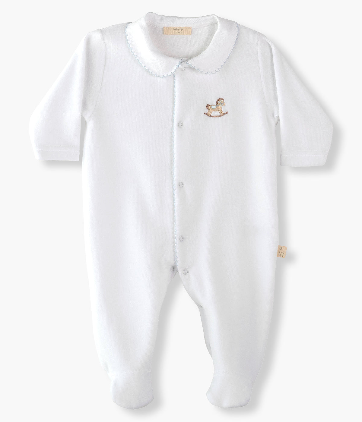 Babygrow em Veludo c/ Cavalo Madeira Bebé Menino - Branco
