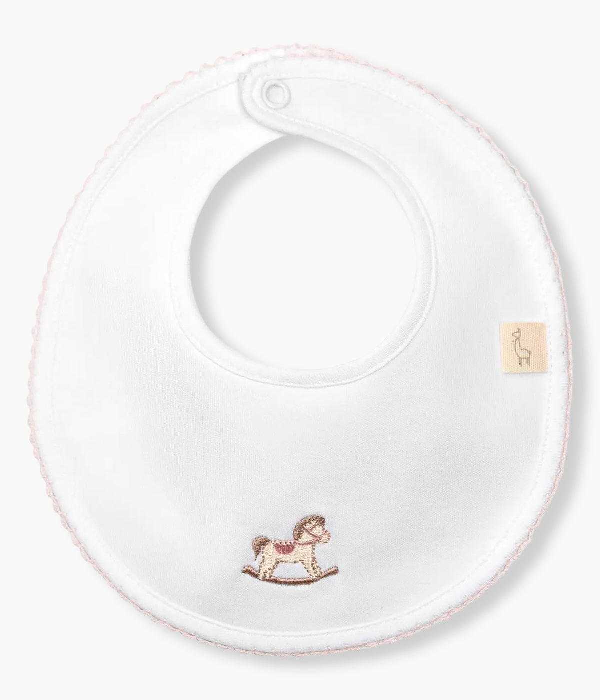 Babete Algodão Cavalo Madeira Bebé Menina - Branco e Rosa