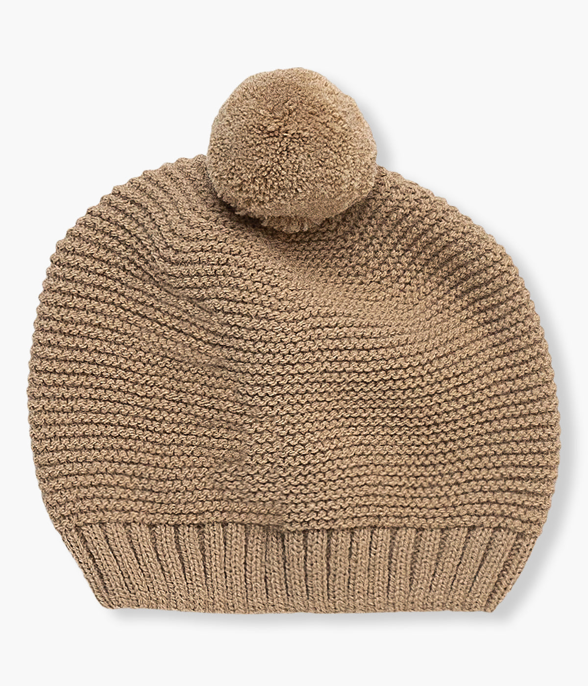 Gorro de malha castanho com pompom da Juliana para bebé e recém-nascido(a).