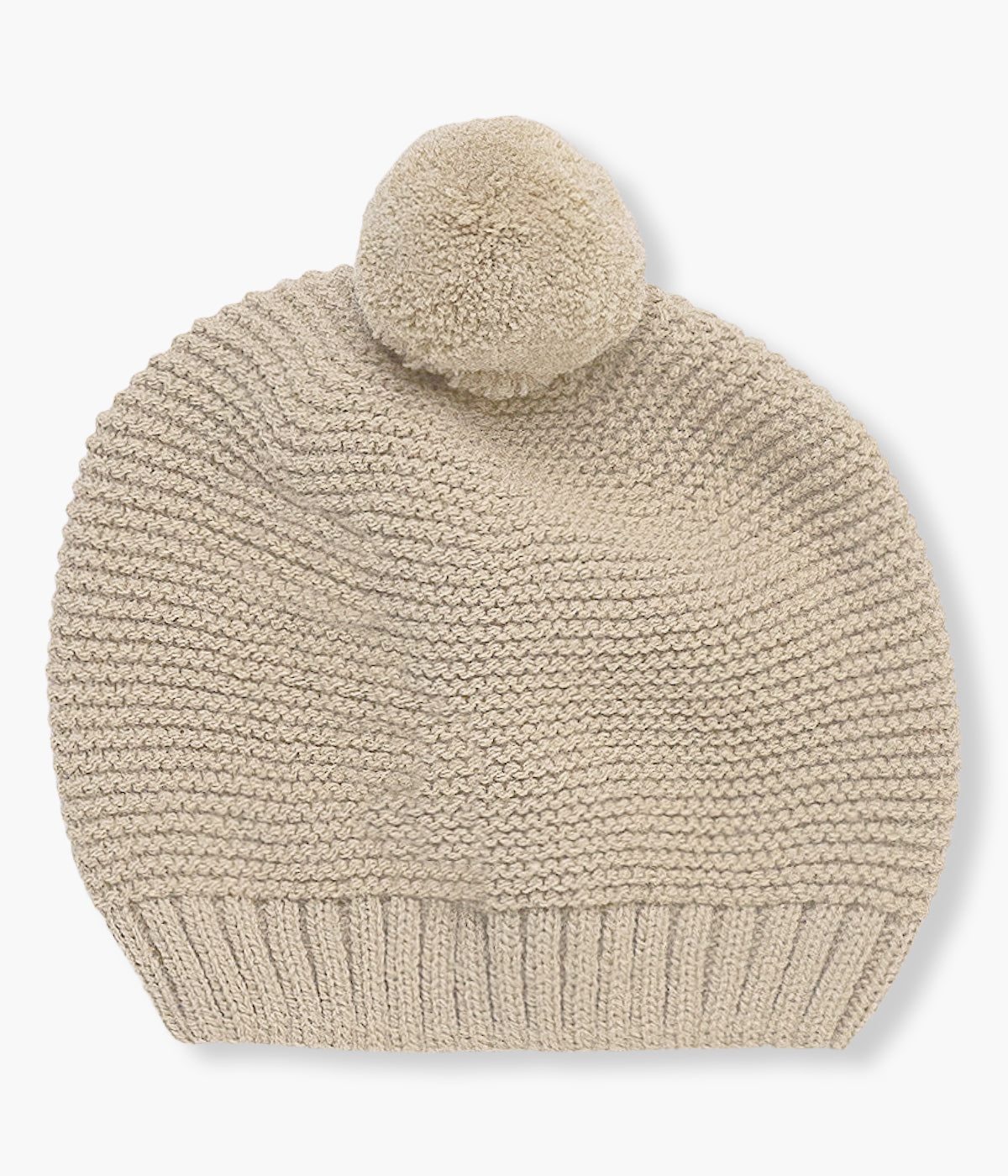 Gorro de Malha com Pompom para Bebé - Bege