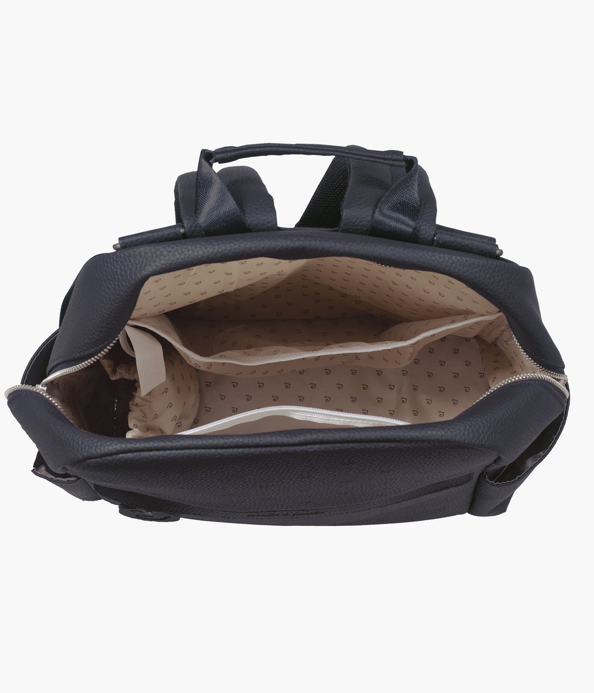 Mochila de maternidade Pasito a Pasito London black aberta e vazia.