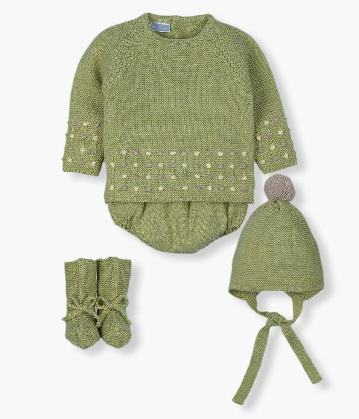 Conjunto de Malha com Lã para Bebé 4pc - Verde