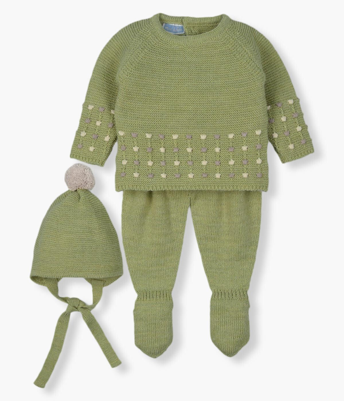 Conjunto de Malha com Lã para Bebé 3pc - Verde