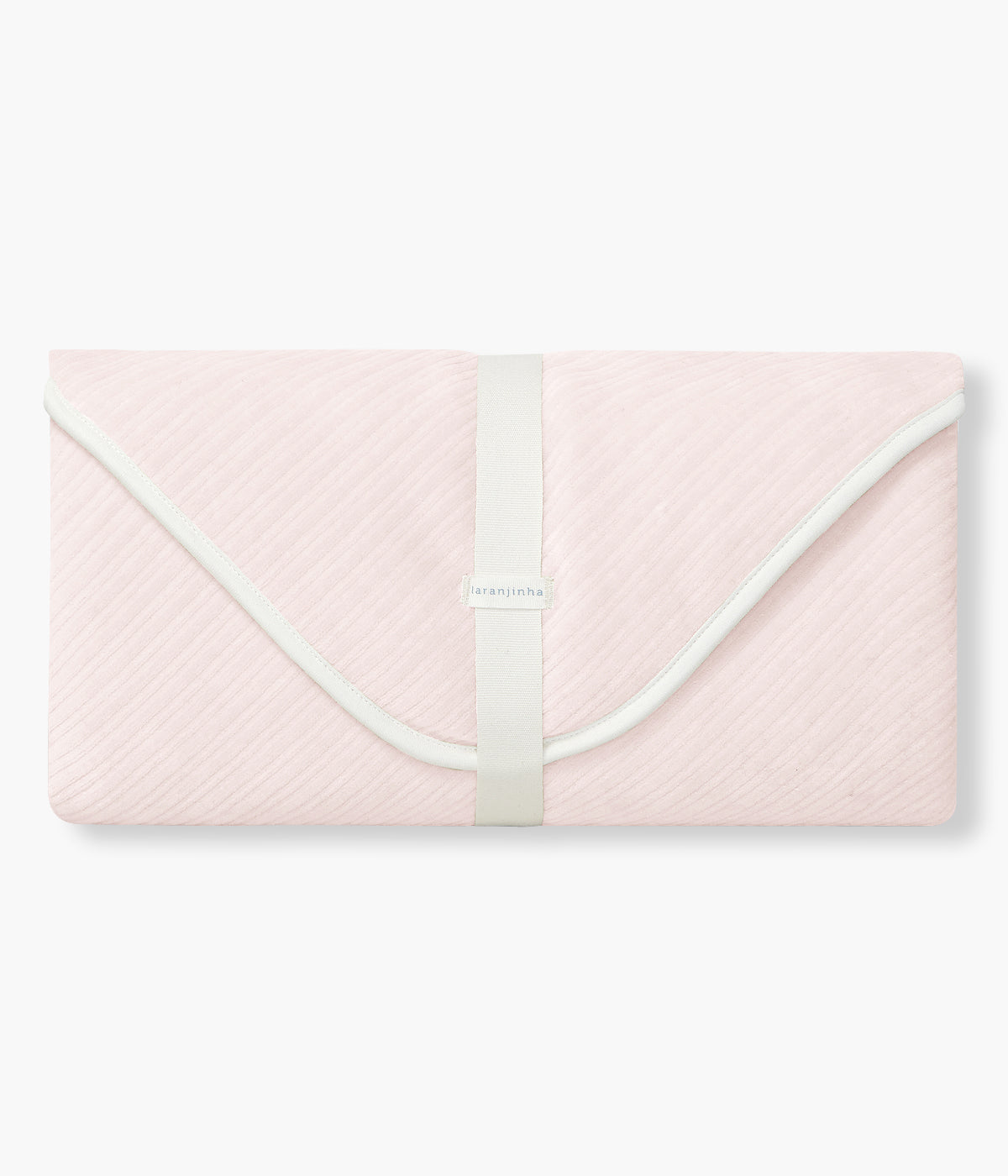 Manta em veludo canelado cor-de-rosa com rebordo branco da Laranjinha para bebé menina e recém-nascida.