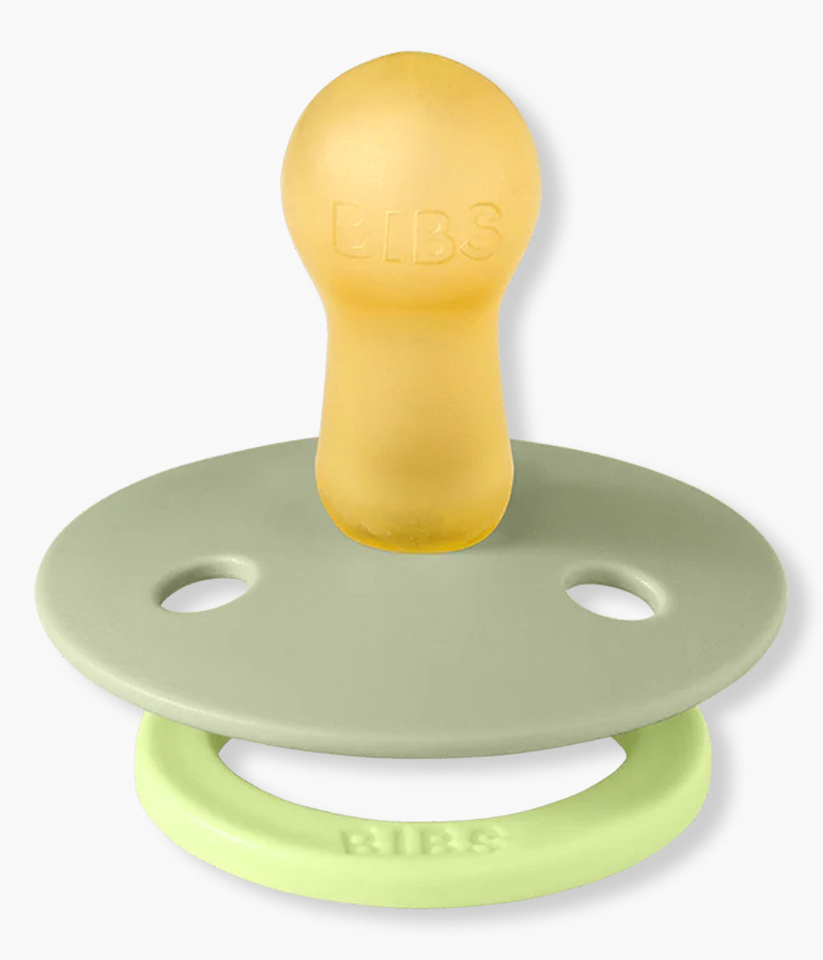 Pack de 2 chupetas Studio Colour Fusion Sage Hunter Green Mix com tetina redonda em borracha 100% natural. Conjunto composto por 1 chupeta verde (sage) e 1 chupeta verde-escuro (hunter green), ambas decoradas com riscas.