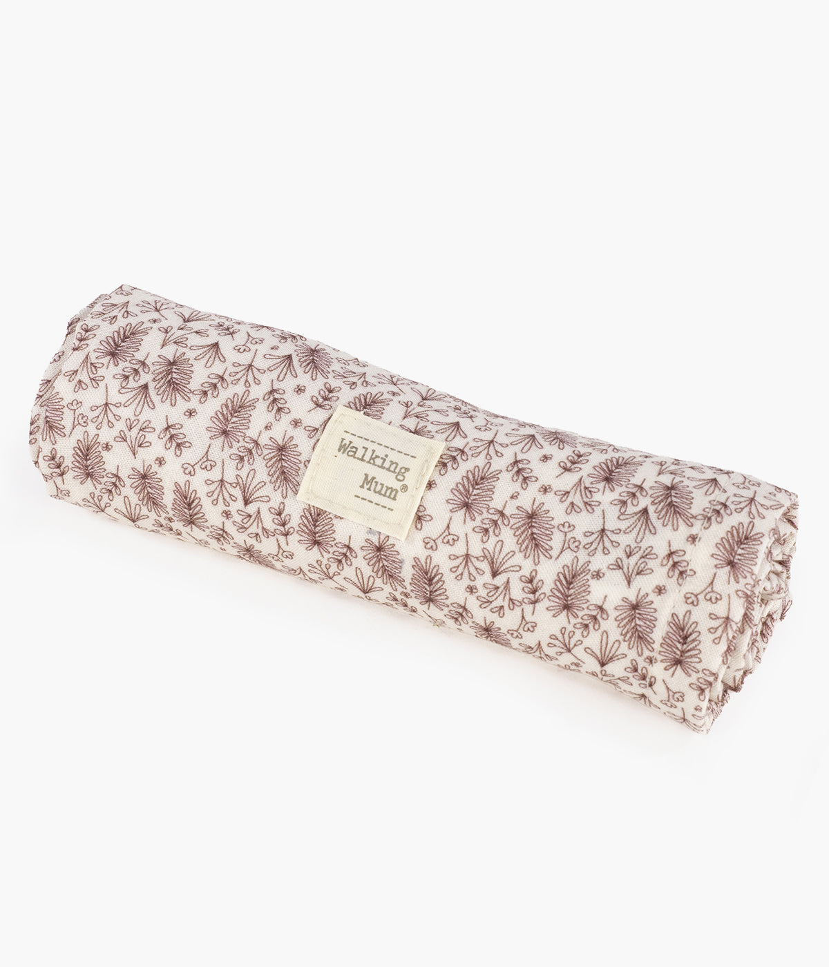 Swaddle musselina em bambu Walking Mum Gala Cerise para bebé menina. Macia e delicada fralda com padrão ramos em tons de cereja em fundo pérola com as dimensões de 120x120cm. Prática musselina com diversas utilizações tais como swaddling, apoio à amamentação ou fresco cobertor.