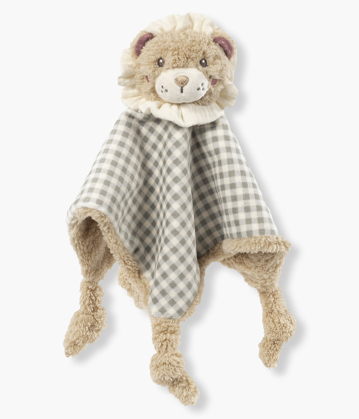 Doudou Walking Mum Gala Mint em forma de leão para bebé e recém-nascido(a). Perfeita combinação de veludo com padrão vichy verde e peluche extra macio, proporcionando uma textura delicada ao toque, ideal para acalmar, reconfortar e estimular o sentido do tato desde o nascimento.