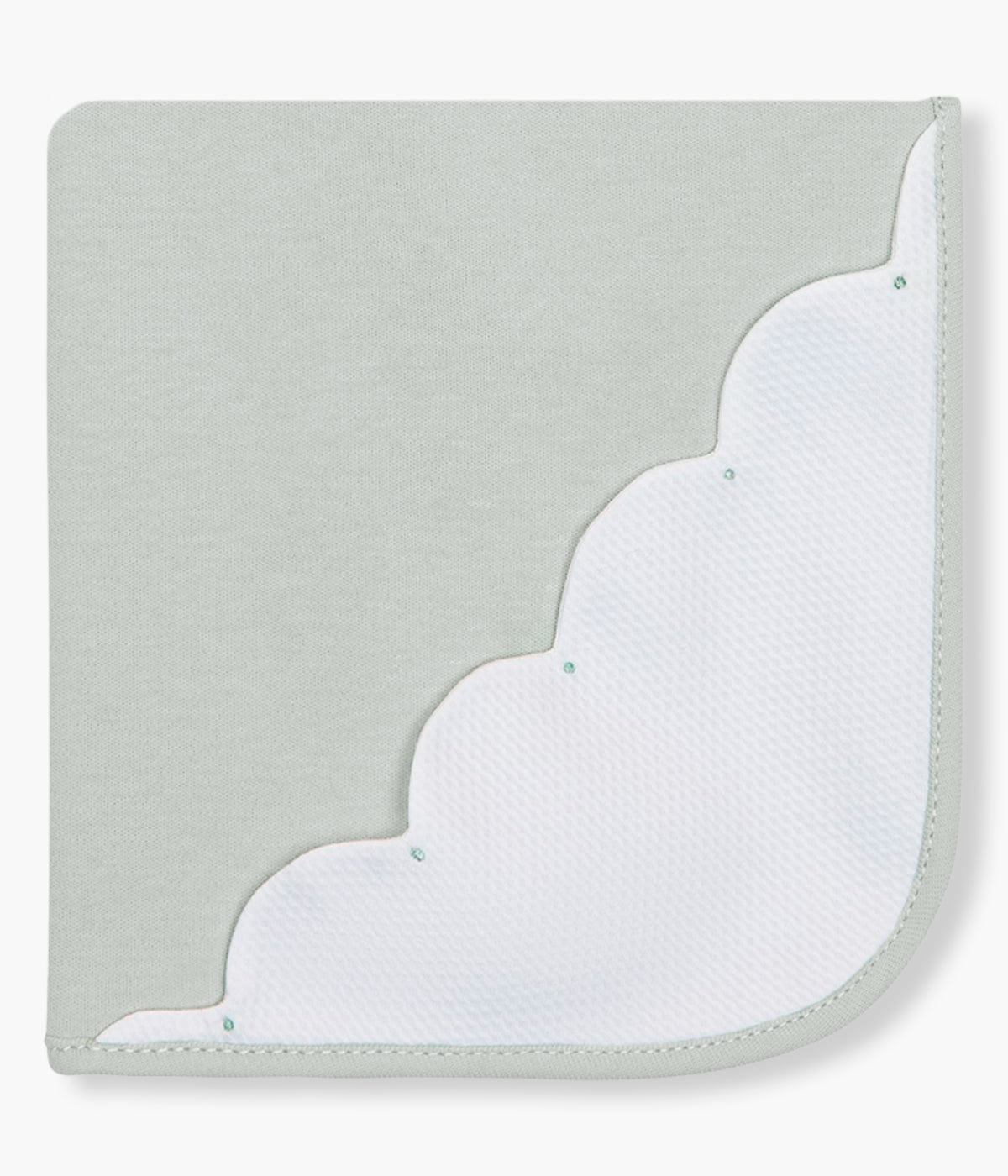 Fralda verde-menta da Baby Gi para bebé e recém-nascido(a), 100% algodão. Detalhe no canto com tecido em piquet ondulado branco com pequenas pintinhas bordadas.