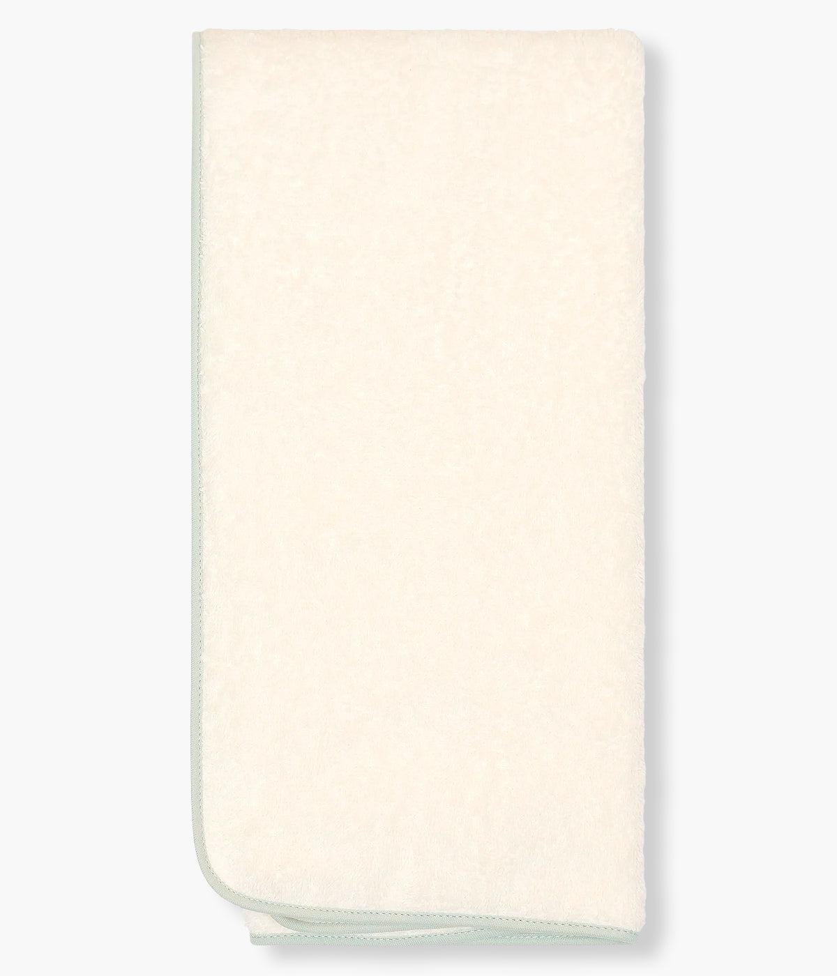 Vista traseira da toalha de banho da Baby Gi para bebé e recém-nascido(a), 100% algodão. Suave e absorvente toalha em turco pérola com carapuço verde no canto com bordado balão de ar quente.