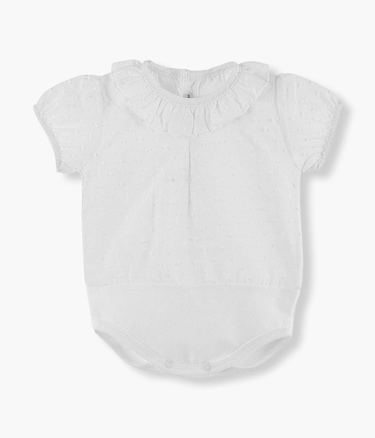 Body Camisa em Algodão Manga Curta Gola Folho para Bebé - Branco