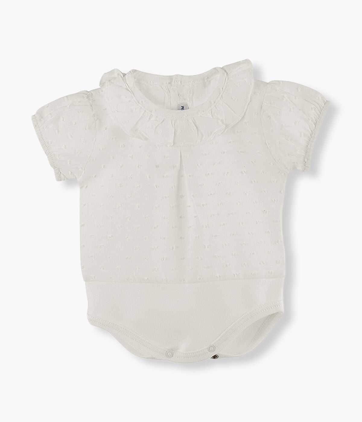 Body Camisa em Algodão Manga Curta Gola Folho para Bebé - Pérola