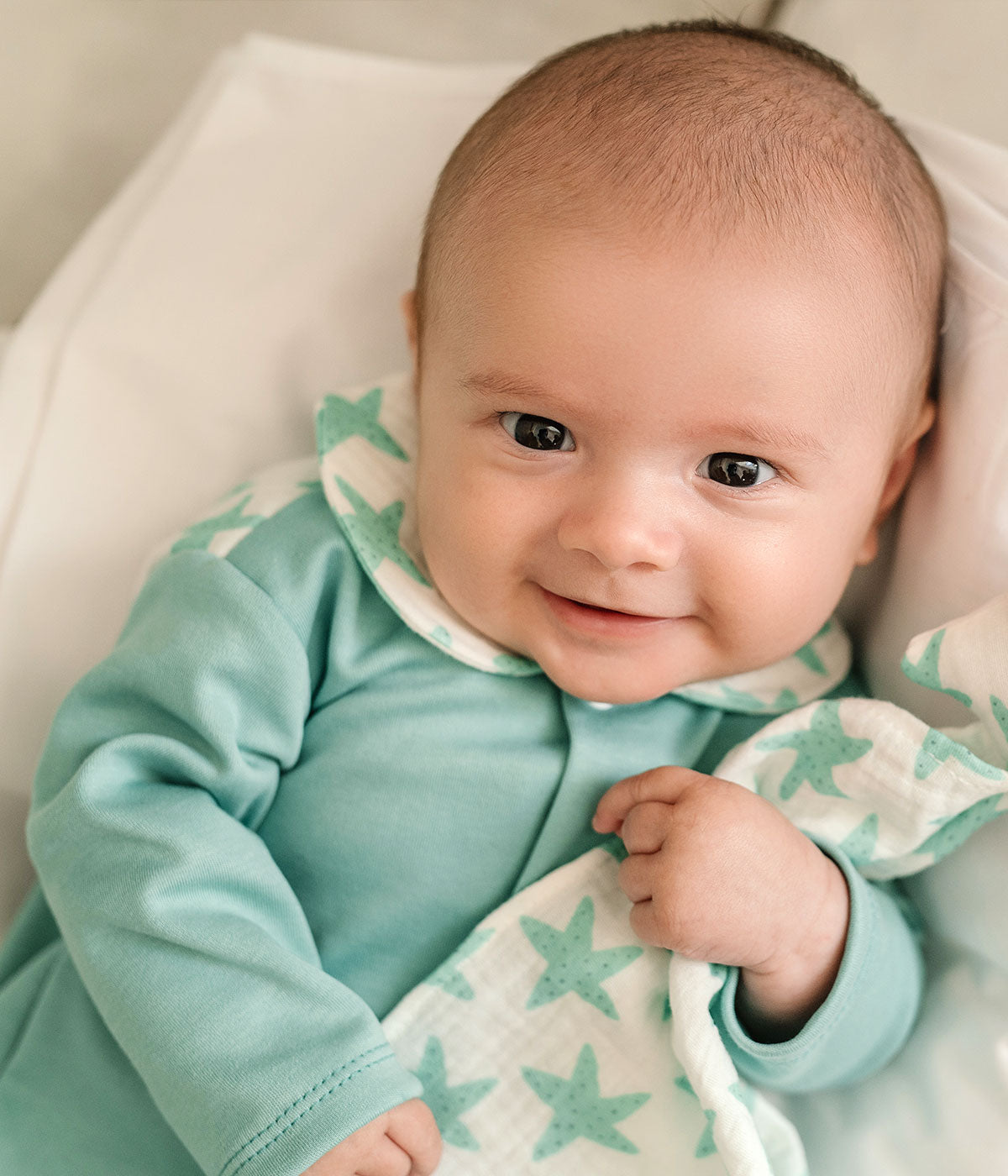 Babygrow em Algodão para Bebé Estrelas - Verde