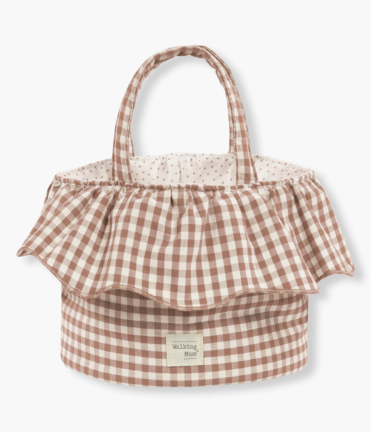 Cesto Organizador Walking Mum Praliné Vichy Moka vista de frente e vazia.